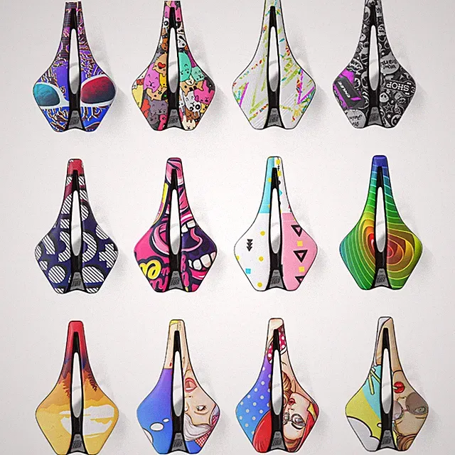 Bicycle Saddle Graffiti Printed Short Nose Bike Seat Ergonomic Cut Out