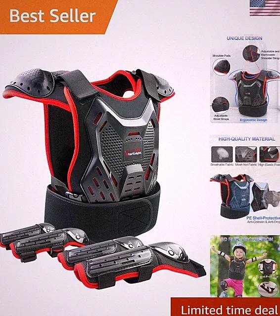 Red Kids Motorcycle Gear - Breathable Motocross Armor with Quick-Release Straps