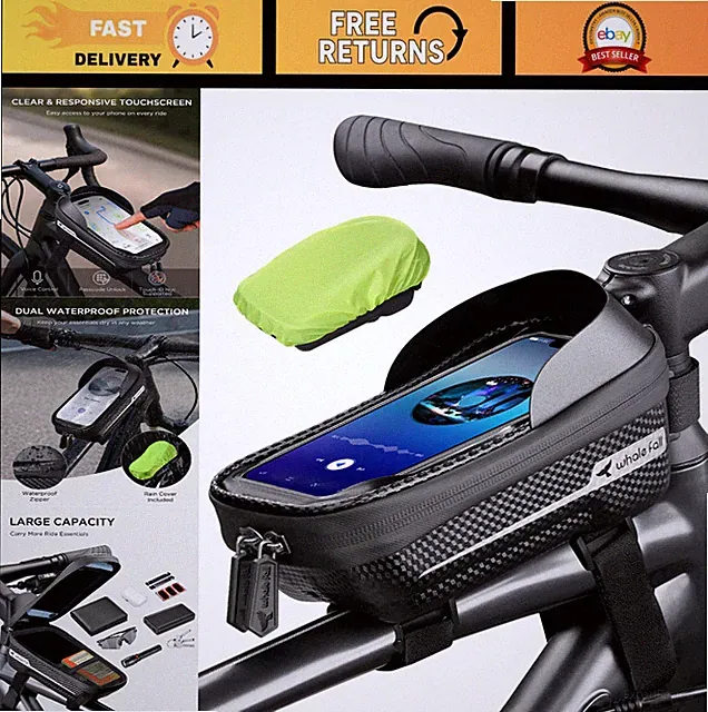 Waterproof Bike Frame Bag, 3D EVA Hard Shell, Phone Holder, Top Tube Pouch, Rain